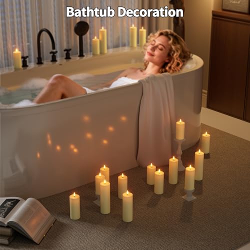 Flameless Battery Operated Candles with Remote: Set of 12 2.2''×4'' 5'' 6'' 7'' Outdoor Waterproof LED Pillar Candles with Timer Flicking Plastic for Home Decor Fireplace Wedding Tub Patio Ivory by CAMCLIM - Image 6