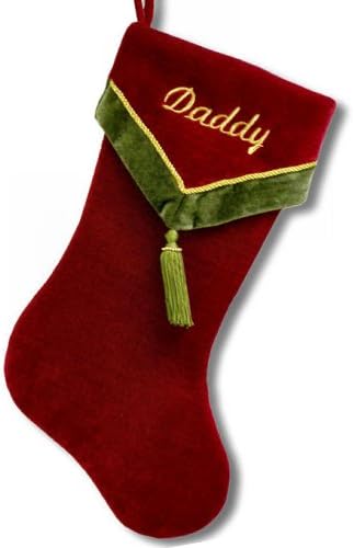 19" Burgundy Velvet Christmas Stocking with Green Tassel