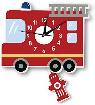 American fire truck wall clock Slient quartz wall clock children's background wall cartoon decoration (5)