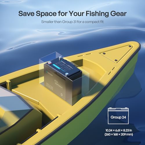 Image of Renogy 12V Lithium Trolling Motor Battery, 100Ah Group 24 LiFePO4 Battery Bluetooth 5.3 150A BMS Surge Protection IP67 Waterproof 5000+ Deep Cycle Marine Battery for Boat Solar System Yacht RV 2 Pack