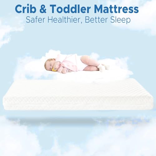 Image of SCHNAUZER HOME Crib Mattress, Dual-Sided Breathable Baby and Toddler Memory Foam Mattress with Removable and Washable Cover, 100% Knitted Fabric, Fits Standard Cribs and Toddler Beds, 52 inch x 28 inch x 5 inch