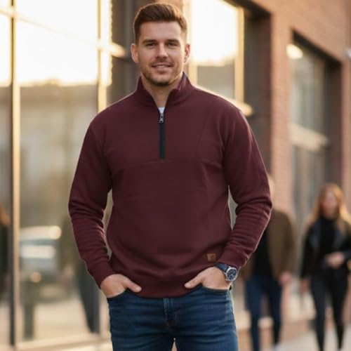 Image of Men's Lightweight Front Zip Pullover - Trendy Fleece Sweatshirt for Winter Wear