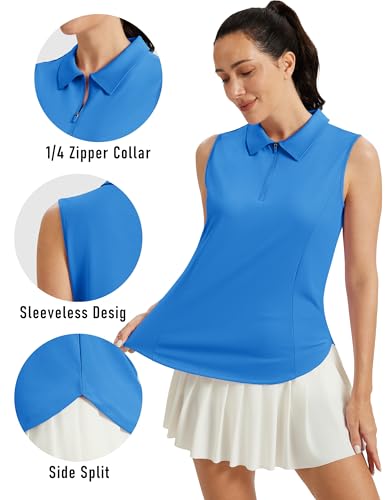 Image of MAGCOMSEN Womens Golf Shirts Sleeveless 1 /4 Zip Collared Polo Shirt UPF 50+ Quick Dry Workout Tank Tops Tennis