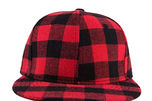 Quanhaigou Classic Snapback Hat Hip Hop Flat Bill Visor Cap - Unisex Adult Adjustable Baseball Hats Plaid Red Black #TOP2