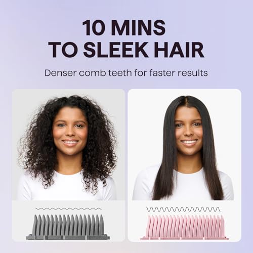 Image of Wavytalk Hair Straightener Brush, Sleek Sweep Ionic Straightening Brush, Anti-Scald Ceramic Straightener Comb with LED Display for Super Smooth Hair, Dual Voltage, Pink.