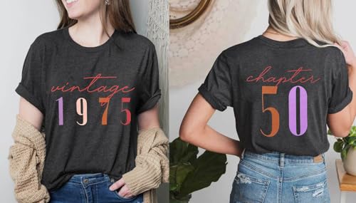 50th Birthday Shirt for Women Vintage 1975 T-Shirt Casual Short Sleeve 50 Years Old Birthday Party Tee Tops2