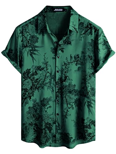 Image of JOTOOK Mens Hawaiian Shirt Short Sleeve Button Down Tropical Shirts Casual Floral Summer Beach Shirt