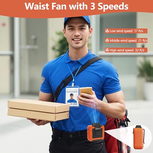 Image of Portable Waist Fan - 6000mAh Battery, 3 Speeds, Strong Airflow, Up to 16 Hours Working Time, Portable Hands-Free Cooling Belt Clip Fan for Construction Workers, Couriers, and Campers