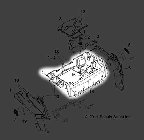 Polaris RZR Main Box Assembly, Rear, Gloss Black, Genuine OEM Part 2635074-070, Qty 1