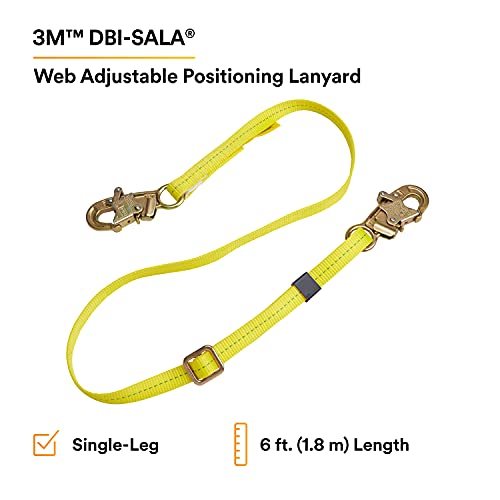 Image of 3M DBI-SALA 1231016 Web Adjustable Positioning Lanyard, 6', 3 /4 inch Snap Hooks, Yellow