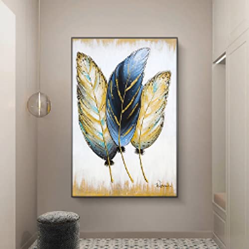 Peinture toile plume dorée affiche artistique scandinave haut de gamme 80x110cm
