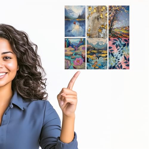 Image of Modern Landscape & Floral Art Print Set - Set of 2-4x6 Inch - Board (Pack of 6) - Sticker (Pack of 6) Wall Room Decoration art Poster Prints
