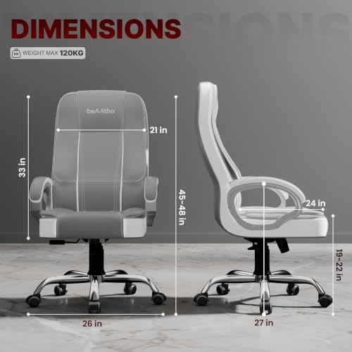 Image of beAAtho Vintage Executive High Back Ergonomic Leatherette Office Chair with 3 Years Warranty | Revolving Director & Boss Seating | Orthopedic Design | White Grey