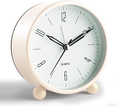 Analog Alarm Clock, 4 inch Super Silent Non Ticking Small Clock w...