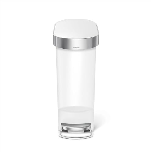 simplehuman 40 Liter / 10.6 Gallon Slim Kitchen Step Trash Can with Liner Rim, 40L, White Negro,Gris,Blanco