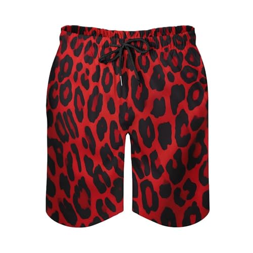 Red Leopard Pattern Swim Trunks Quick Dry Summer Beach Swimming Trunks Men's Casual Shorts3