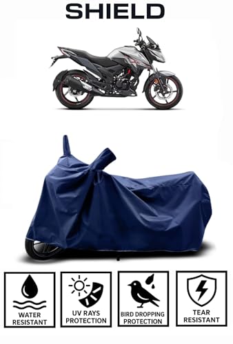 Image of Shield Heavy Duty Bike Cover for Honda Xblade 160 | All-Season, Tear-Proof Fabric | with Side Mirror Pocket & Buckle Belt | Honda Xblade 160 Bike Cover (Blue)