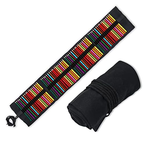2 piezas de papel para lápices, papel de lona, estuche plegable enrollable, organizador hecho a mano para lápices de colores, artistas, dibujantes, 72 ranuras, no