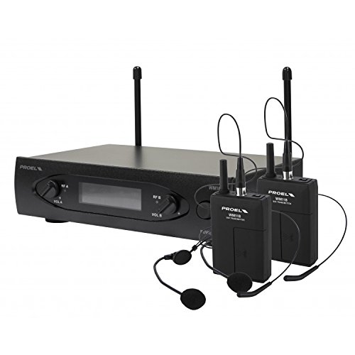 Proel WM101DH Sistema di microfono wireless a due canali con 2 microfoni per cuffie