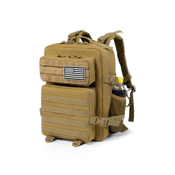 RooPoke 25L/35L Small Tactical Khaki Backpack for Men and Women,Military Backpacks Rucksack with Molle Webbing Camping Daypack Bug Out Bag With Bottle Holder(25L)