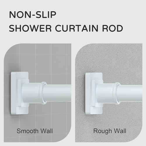 Image of UIOSANRT White Shower Curtain Rod 31-79 Inches Non-Slip Shower Rod Tension Mounted No Drill Shower Curtain Rods Spring Tension Rod Adjustable Tension Curtain Rod for Windows Bathroom