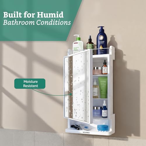 Image of Amazon Brand - Solimo CleanLook Wall Mounted Plastic Bathroom Mirror Cabinet with Storage Shelves, Space Saving Organizer for Toiletries & Daily Essentials, White