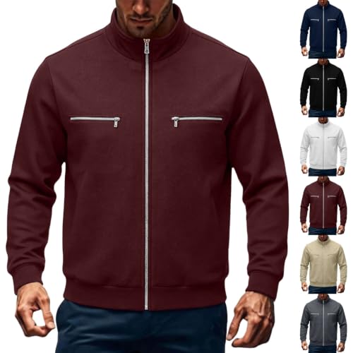 fartey Fleece Lined Jacket Men Stand Collar Full Zip Coats Zipper Pockets - image 1