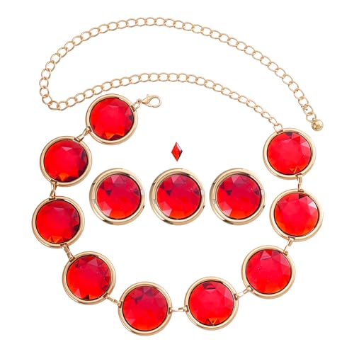 5Pcs Halloween Cosplay Waist Belt for Women Red Jewelry Acrylic Gems Rhinestone Belts with Adjustable Chain(Red-43in)