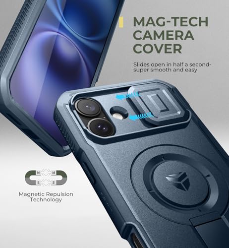 Image of Dexnor for iPhone 16 Plus Case with Slide Camera Cover&Adjustable Kickstand & Built-in Screen Protector,Compatible Wireless Charging Shockproof Cases Heavy-Duty Magnetic Protective Cover,Navy Blue