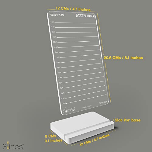 Image of 3 Lines to Do List Acrylic Board for Desk (12X8 CM)| Best Planner & Organiser | White Acrylic Base| with Marker & Cleaning Fabric | Daily Planner to Do Transparent | Small Size