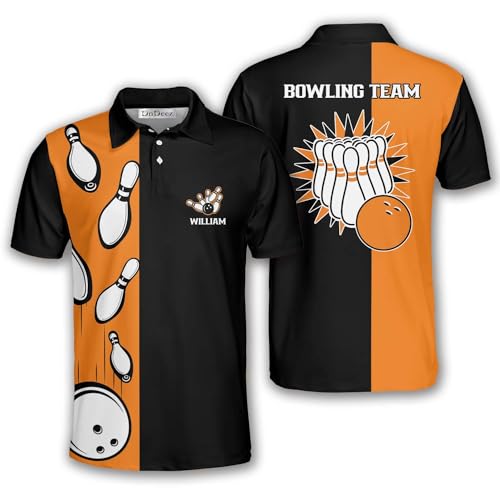 DnDeez Custom Bowling Shirts for Men, 3D Print Bowling Shirts Unisex Polo Retro Simple 2XL Orange