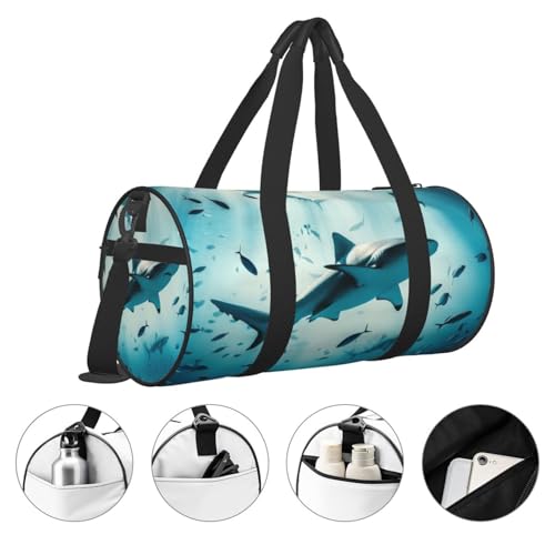 Sports Duffel Bag Underwater-World-Sharks Foldable Travel Tote Bag Weekender Sleepover Carry On Bag3
