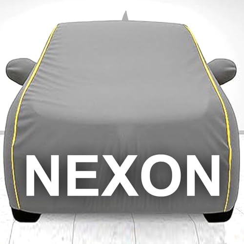 Image of UNIQE Waterproof Car Cover for TATA Nexon | UV Protection | Dustproof | Windproof Belt & Elastic Hem | Mirror & Pockets | All Weather Car Body Cover (Grey, Nexon)