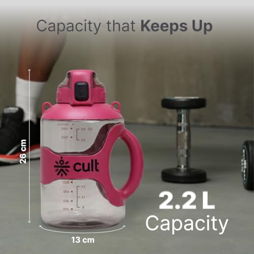 Image of CULT 2 Litre Gym Water Jug & Gallon Bottle 2.2L | Large Water Bottle with Handle for Men & Women | Leakproof BPA-Free Sports Gallon Jug for Fitness & Workout (Pink)