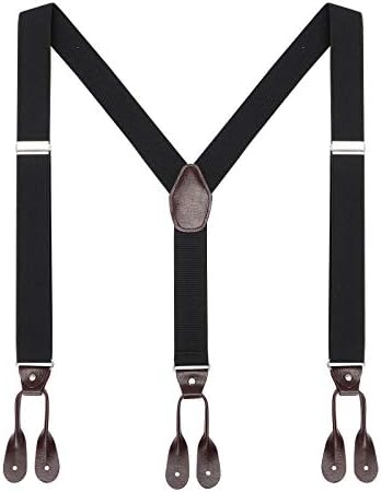 AWAYTR Mens Brown Button End Suspenders - Adjustable Elastic Y Shape Tuxedo Suspender