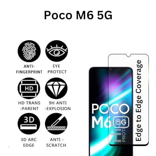 Image of Poco M6 5G Tempered Glass [with warranty] screen protector guard Full Edge to Edge 9H Full Glue FHD with Easy Installation kit (PocoM6)