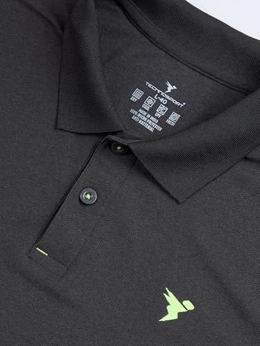 Image of TECHNOSPORT Men's Polyester Slim Fit Self-Design Short Sleeve Polo Matpiq T-Shirt with Anti Microbial, Techno Dry for Regular and Casual Use