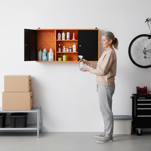 Miniatura 2 de Metallmobell - Armario Metalico De Pared 120x60x20cm, Con Estanterías, Panel Herramientas Y Cerradura Armario Almacenaje, Mueble Almacenaje, Armario Oficina, Armario Herramientas Mb03n
