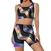 DGTXWIT Women's High Waist Workout Set Wave Rainbow Colorful Funny 2 Piece Yoga Outfit with Shorts And Crop Top, Gym Athletic Fitness Wear S