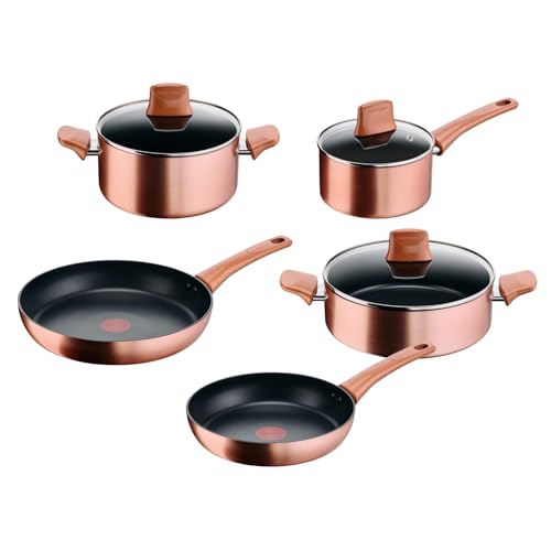 Lagostina Rosé, Set di Pentole e Padelle Antiaderenti, 8 Pezzi, Rivestimento Titanium, Indicatore di Calore Thermo-Signal, Manico Rivettato, Compatibile con Induzione, Colore Oro Rosa