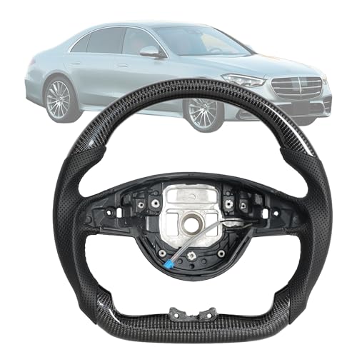 Steering Wheel for Benz C-Class W205 C205 2015-2018, Real Carbon Fiber D-shaped Flat-bottom Upgrade Steering Wheel for Mercedes Benz E-Class W213 V213 S213 2016-2018