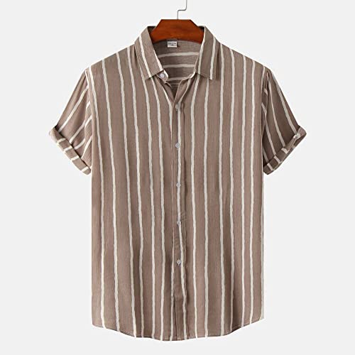 Chemise hawaïenne de plage à manches courtes bouton décontracté kaki pour homme