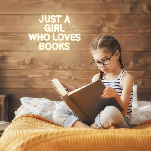 Image of Just a Girl Who Loves Books Neon Sign Dimmable Neon Signs for Wall Decor LED Library Sign USB Light Up Sign for Study Reading Room Bedroom Classroom Book Lover Book Reader Bookish Gifts for Women