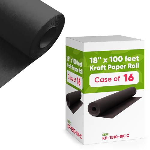 Image of Black 18 inch x 1200 inch (100 ft) Kraft Paper, 45 lbs Thickness, USA-Made Recyclable, 16 Rolls
