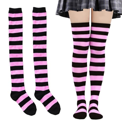 COYUN 1 Paires Chaussettes Hautes Rayées, Chaussettes longues en tricot, Femme Chaussette Haute Bas à Rayures Au-Dessus Du Genou pour Fête d'Halloween, Carnaval,...