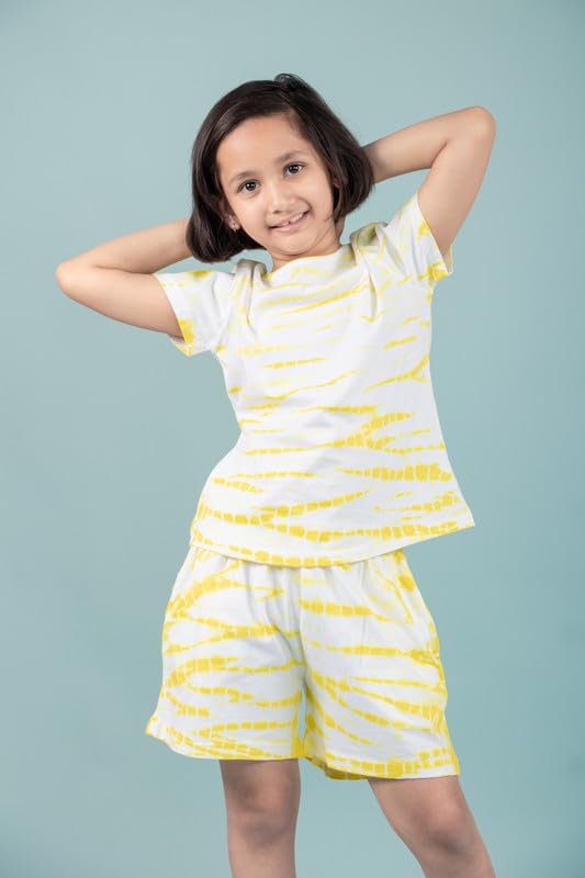 Image of Tweeny Mini Girls Cotton Night Suit | Sleepwear | Nightwear | Tie & Dye Summer Loungewear with Top and Shorts for Kids Girl (Pure Cotton)