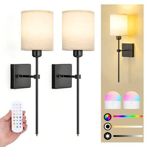 Image of Battery Operated Wall Sconce Set of 2, Wireless Wall Light Black