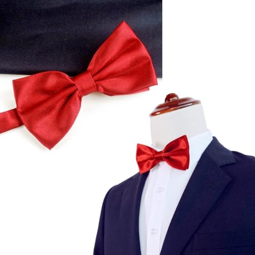 JZK Vorgebundene, leuchtend rote Fliege für Männer, Frauen und große Hunde, doppellagige, klassische, einfarbige, verstellbare, formelle Smoking-Fliege für Hochzeit, Party, Fest, Kostüm