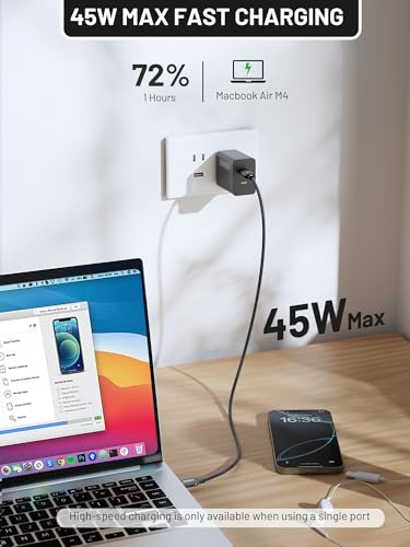 Image of 45W Super Fast Charger USB C Dual Port Android Phone Charger Type C Fast Charging Block with 4FT Type-C Charger Cord for Samsung S26 /S25 /S24 /S23 /S22 /S21, iPhone 17 /16 /15, iPad, White