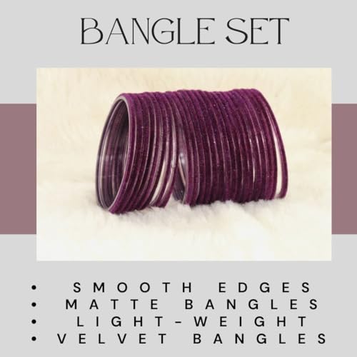 Image of NMII Glass Velvet Bangles Set For Women and Girls | Plain Glass Bangles | Velvet Chudi | Simple Bangles For Women | Stylish Glass Bangles- Set of 24